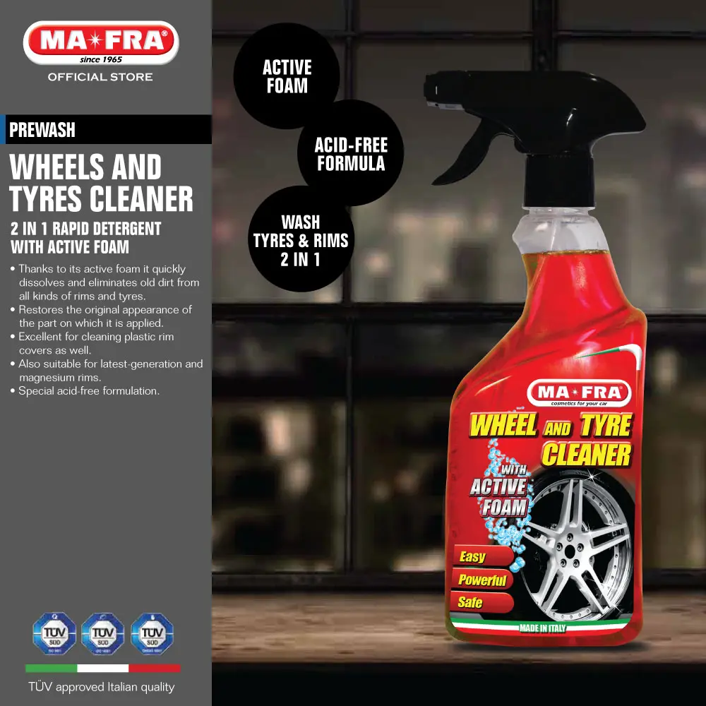 Mafra Wheel and Tyre Cleaner 500ml (2 in 1 Active Foam Deep clean and degrease tyres and rims)