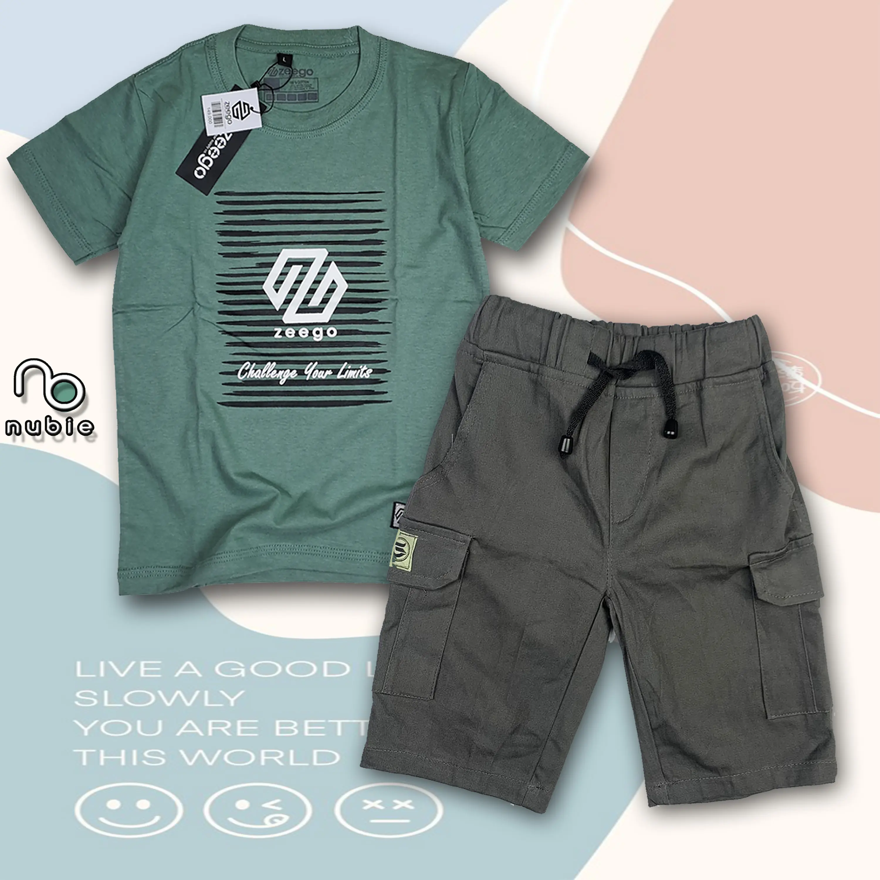 SETELAN KAOS DAN CELANA ANAK CHINOS CARGO PENDEK UMUR 3-12 TAHUN Baju Pakaian Fashion