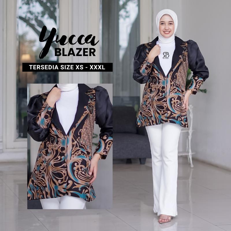 Blazer Batik Wanita Lapis Trikot Motif Yucca - Atasan Kerja Batik Wanita 0