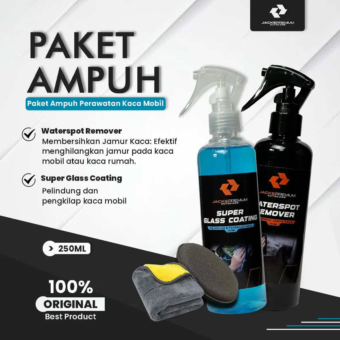 PAKET AMPUH KINCLONG ( Pembersih dan Penghilang Jamur Kaca , Perlindungan Kaca Anti Air ) - All Varian 250 ML