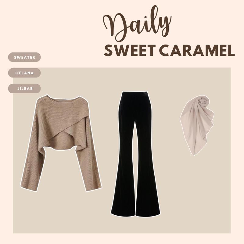 1 Set Outfit Wanita Kekinian ( Sweater Rajut - Celana Cutbray - Jilbab Bella Square ) Setelan LS094 Baju Cantik 2
