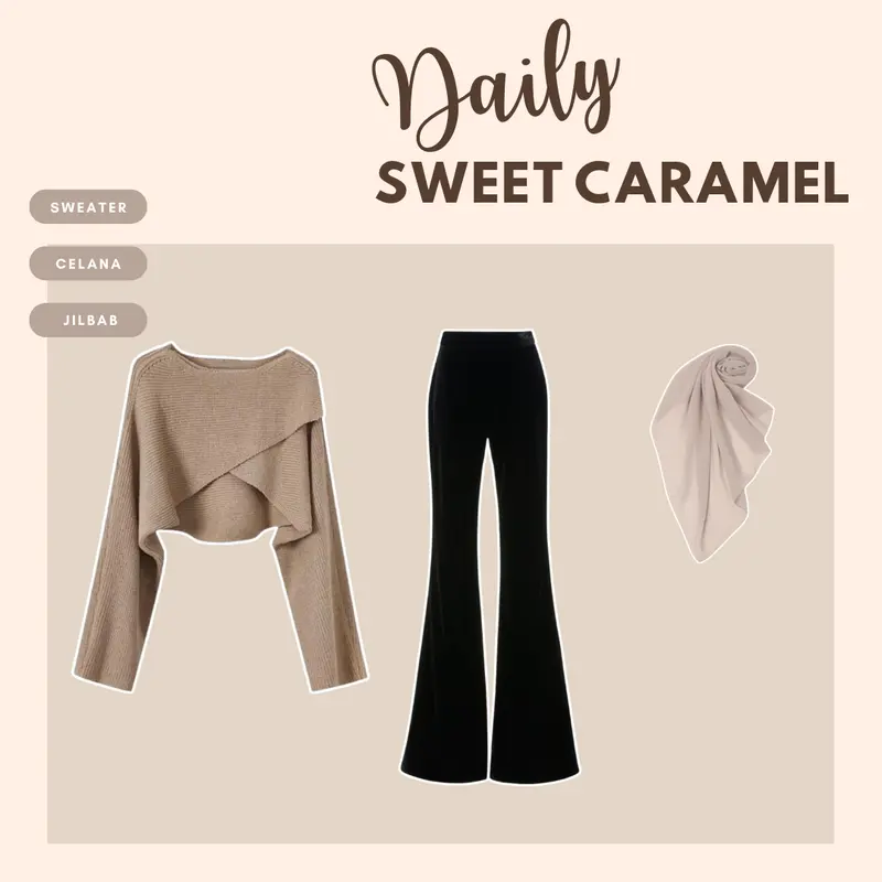 1 Set Outfit Wanita Kekinian ( Sweater Rajut - Celana Cutbray - Jilbab Bella Square ) Setelan LS094 Baju Cantik 1