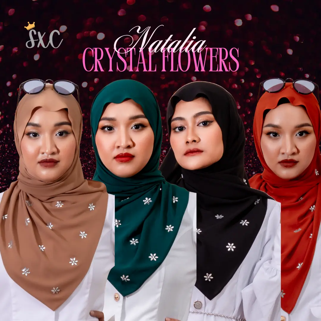 SXC - Natalia Tri Scarf Korean Premium Chiffon with Crystal Flowers