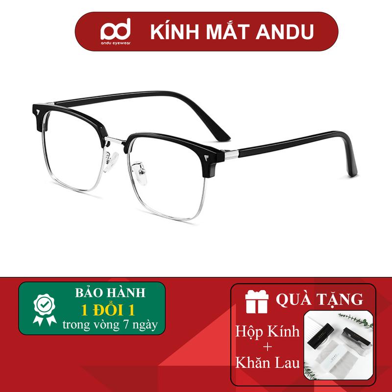 16178 Gọng kính cận nửa viền thời trang nam nữ ANDU dáng chữ nhật chống tia UV chất liệu kim loại
