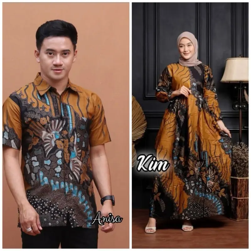 Maura Couple / Couple Gamis Kemeja Pria Lengan Pendek Baju Ibu Batik Muslim 2