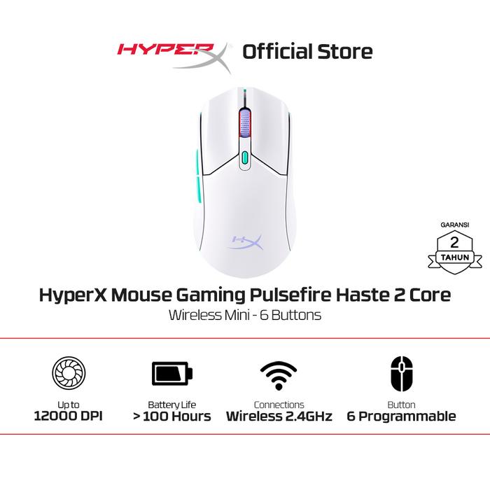 Gambar HyperX Mouse Gaming Pulsefire Haste 2 Core 2.4GHz Wireless - Black / White 12000 DPI 6 Buttons RGB LED Lightweight Ergonomic Non Silent Ringan Original - Black dari HyperX Indonesia Kota Administrasi Jakarta Utara 5 Tokopedia