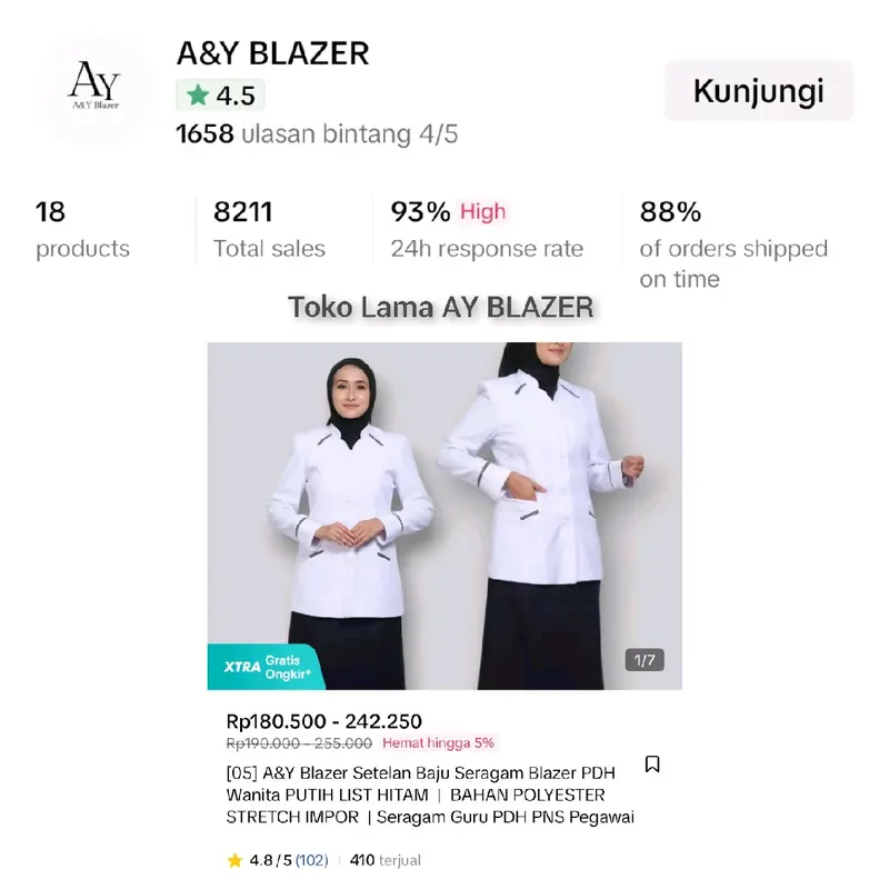 [05] A&Y Blazer Baju Seragam PDH Guru / PNS Wanita Warna PUTIH LIST HITAM | Seragam Kerja Dinas PDH PUTIH HITAM Wanita terbaru pdh  putih pppk 1