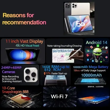 Pro 11  Pad Ponsel dan Layar LCD 16GB+1TB tablet android 58mp ipad murah 9600mAh Tablet PC Screen Wif 5G Dual SlM Dual StandbyOriginal Tablet 8