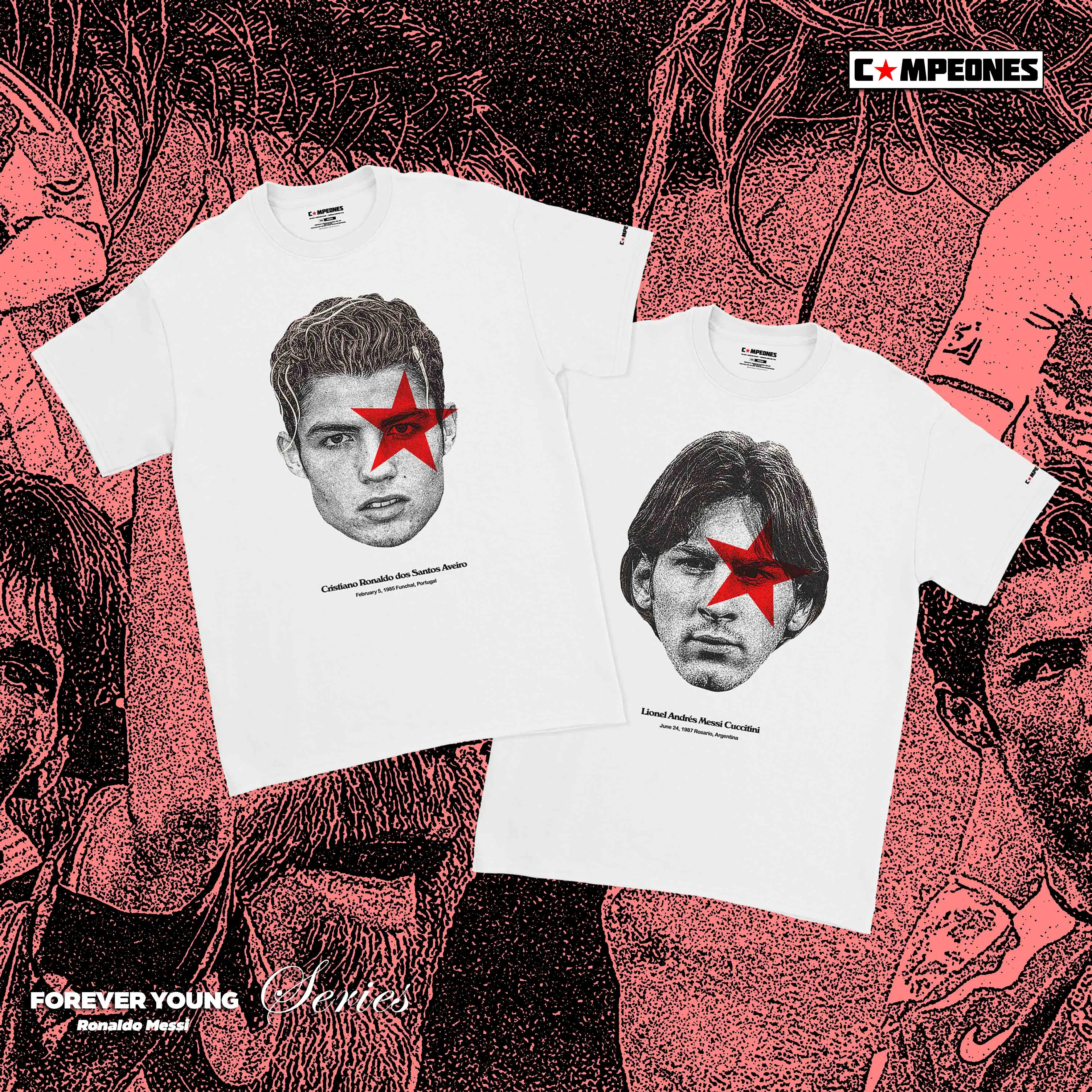 Campeones - Tshirt - Football Cristiano Ronaldo Lionel Messi Forever Young Starboy Series Baju Katun Lembut Digital Unisex