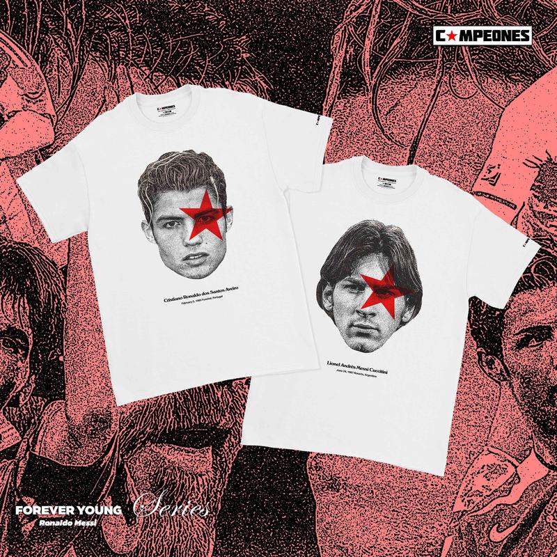 Campeones - Tshirt - Football Cristiano Ronaldo Lionel Messi Forever Young Starboy Series Baju Katun Lembut Digital Unisex 0