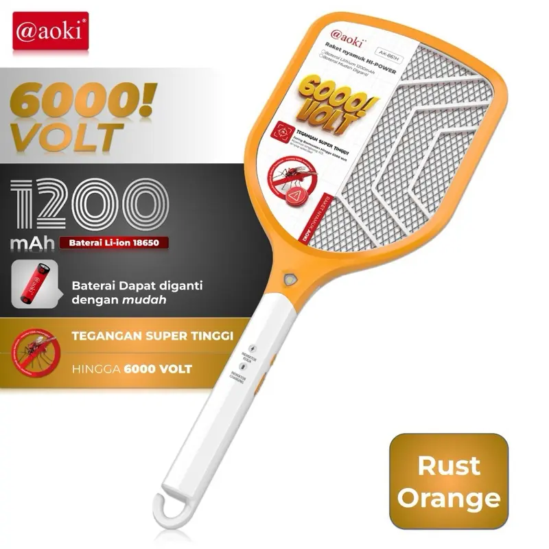 Raket Nyamuk Cas AK-861H Batrai Dapat Dilepas AOKI