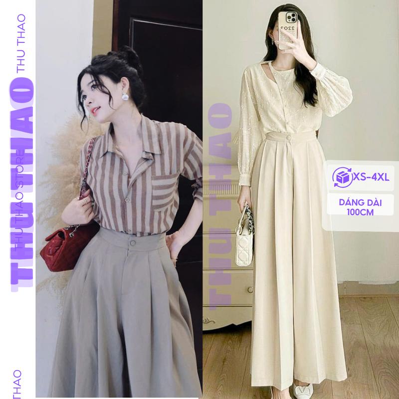 Quần dáng váy ống rộng nữ 37-80kg Bigsize form đẹp nút bọc, dáng dài chất vải đẹp.