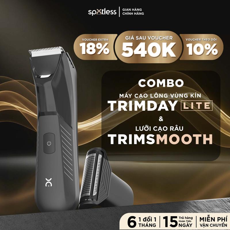   Che Tên  Combo Máy Cạo Lông vùng kín TRIMDAY LITE & Lưỡi Cạo Râu TRIMSMOOTH Tích Hợp Công Nghệ Lưỡi An Toàn TRIMGUARD Không Ngứa Không Cắt Khoá An Toàn Đèn Led Soi Sáng - BH 6 tháng 1 đổi 1 
