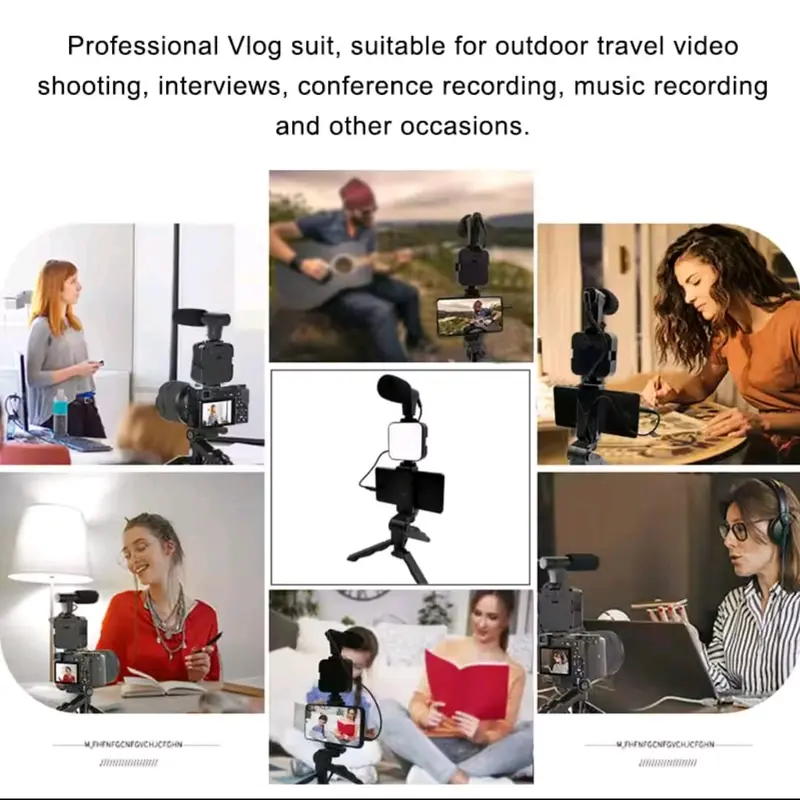 Vlogging Kit Tripod Mini Holder Alat Vlog Hp Lengkap Vloger Handphone 5 in 1 Item Led Light Phone Microphone Remote Bluetooth Kamera Lampu Wireless 1