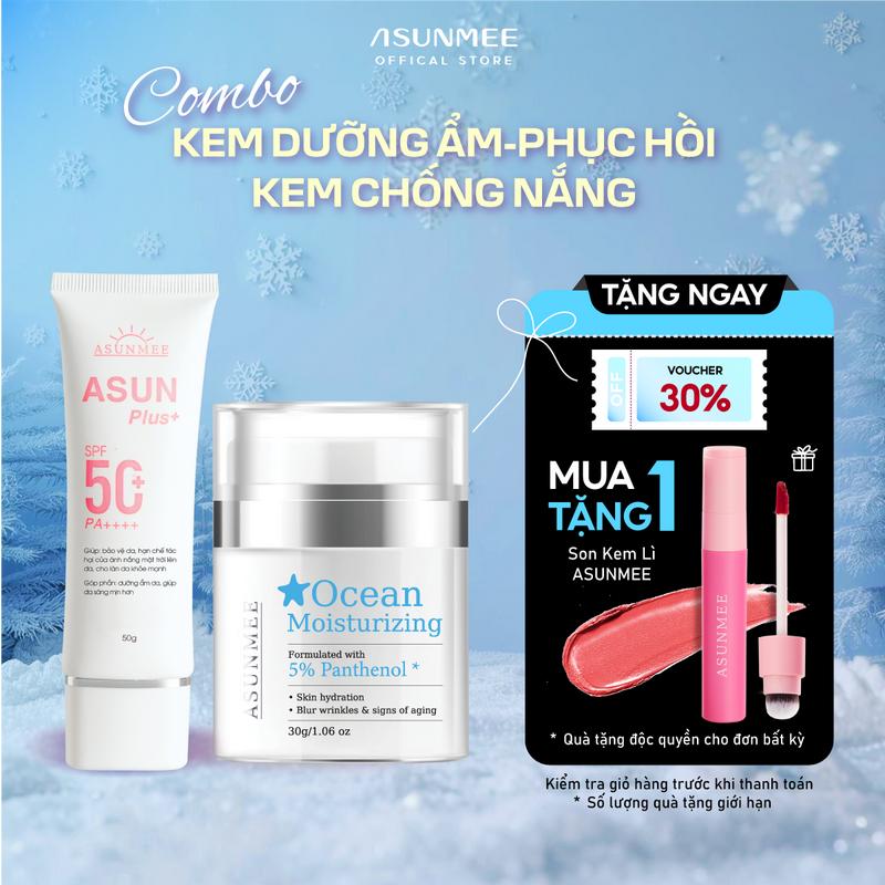 TẶNG SON COMBO Kem Chống Nắng ASUN + Kem dưỡng đại dương OCEAN MOISTURIZING ASUNMEE 30g cho mọi loại da