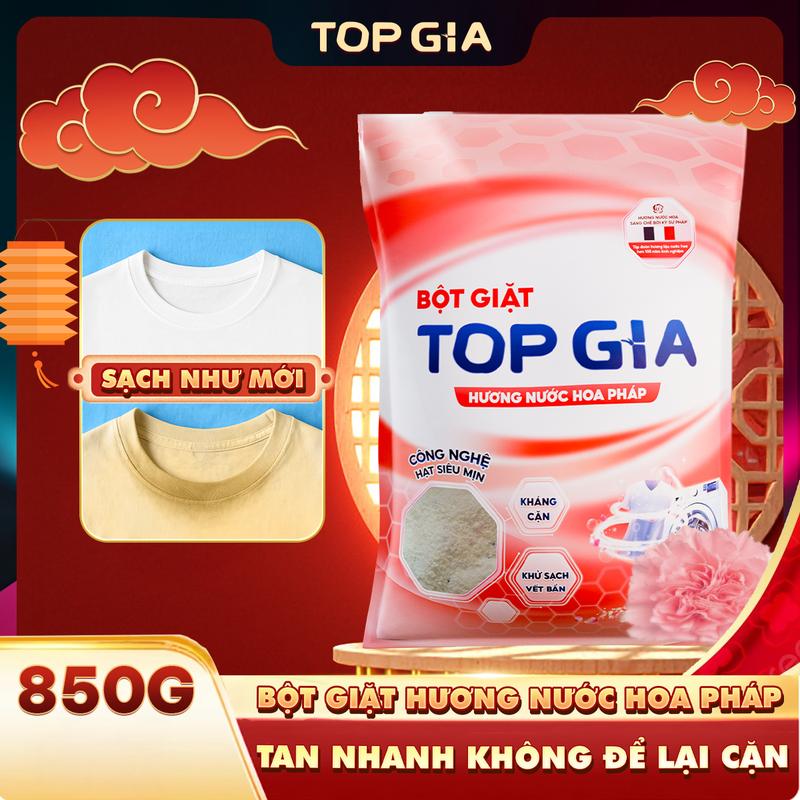 [TÚI DÙNG THỬ ] 850 gram Bột Giặt TopGia hương nước hoa Hồng Pháp Topgia bột giặt hạt siêu mịn, kháng cặn và khử mùi,  không để lại cặn ngay cả khi giặt máy kdq