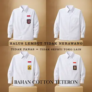 Kemeja Seragam Sekolah Anak SD SMP SMA Laki - Laki Perempuan Putih Lengan Panjang Bahan Katun Teteron Halus Lembut Baju Bordir