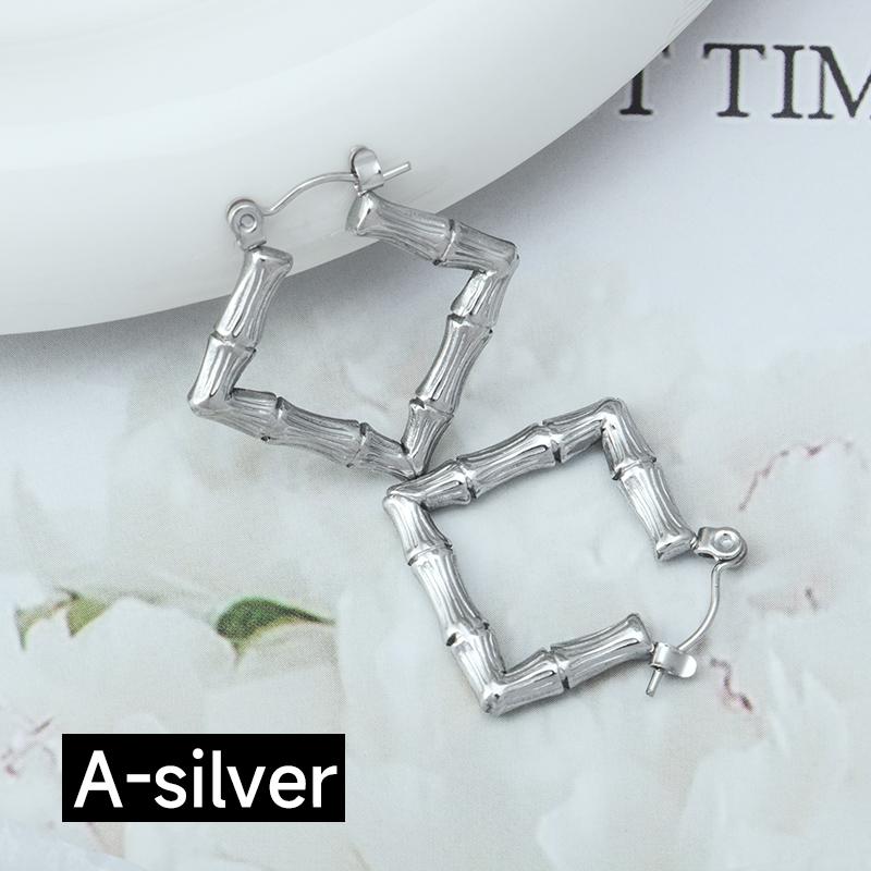 Product Introduction of Stainless steel cross-border fashion temperament all match personality simple geometric bamboo women's  gold earrings 5