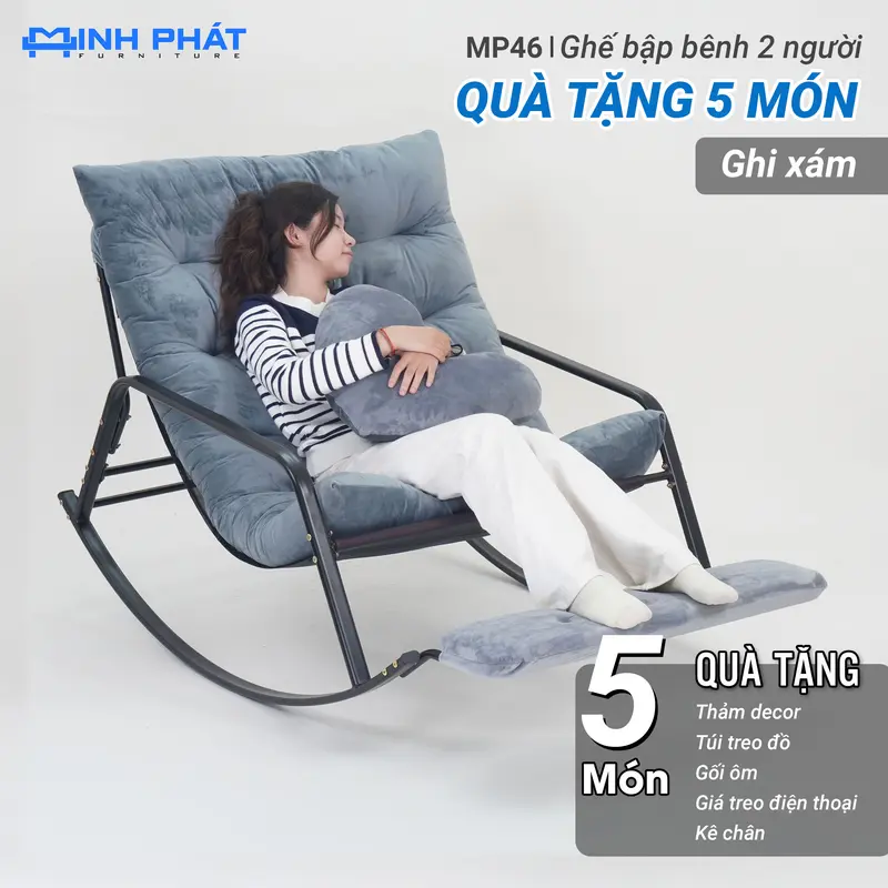 Ghế thư giãn bập bênh 2 người Minh Phát khung thép 2.0 mm đệm nặng 4kg, ghế bập bênh cho mẹ bỉm, ghế ban công, ghế ru con ngủ, ghế ban công, ghế sofa, ghế tựa cho mẹ bỉm, ghế ru con ngủ ghế  bập | BigBuy360 - bigbuy360.vn