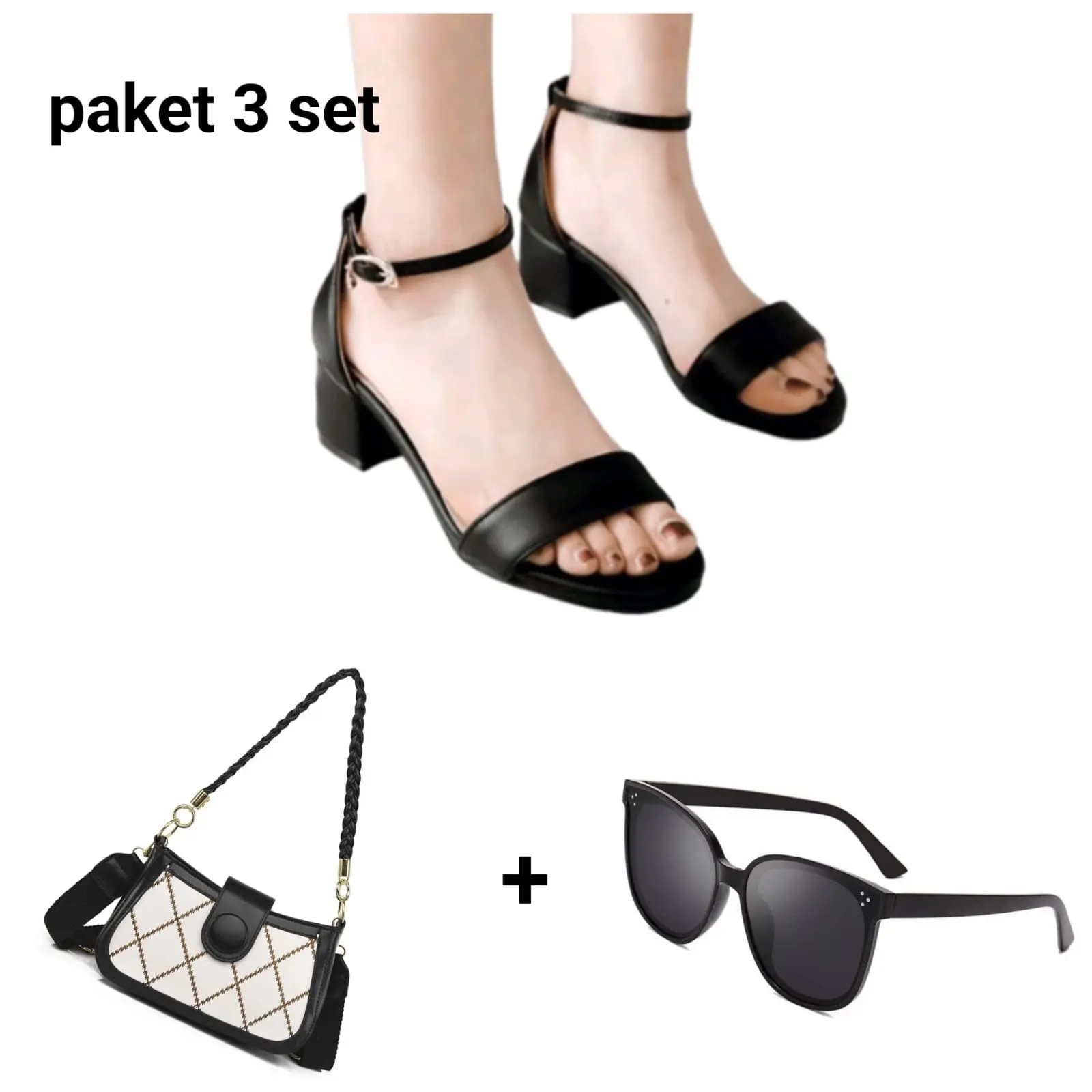 Paket Bundling 3set kacamata+tas Laura+hak tahu dhl 5cm Sandal Wanita