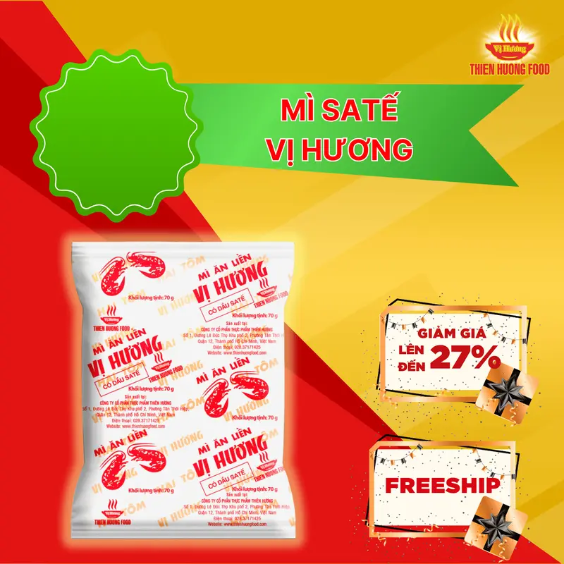Thùng 30 Mì giấy 2 tôm Satế hành Vị Hương 70g/ gói 3