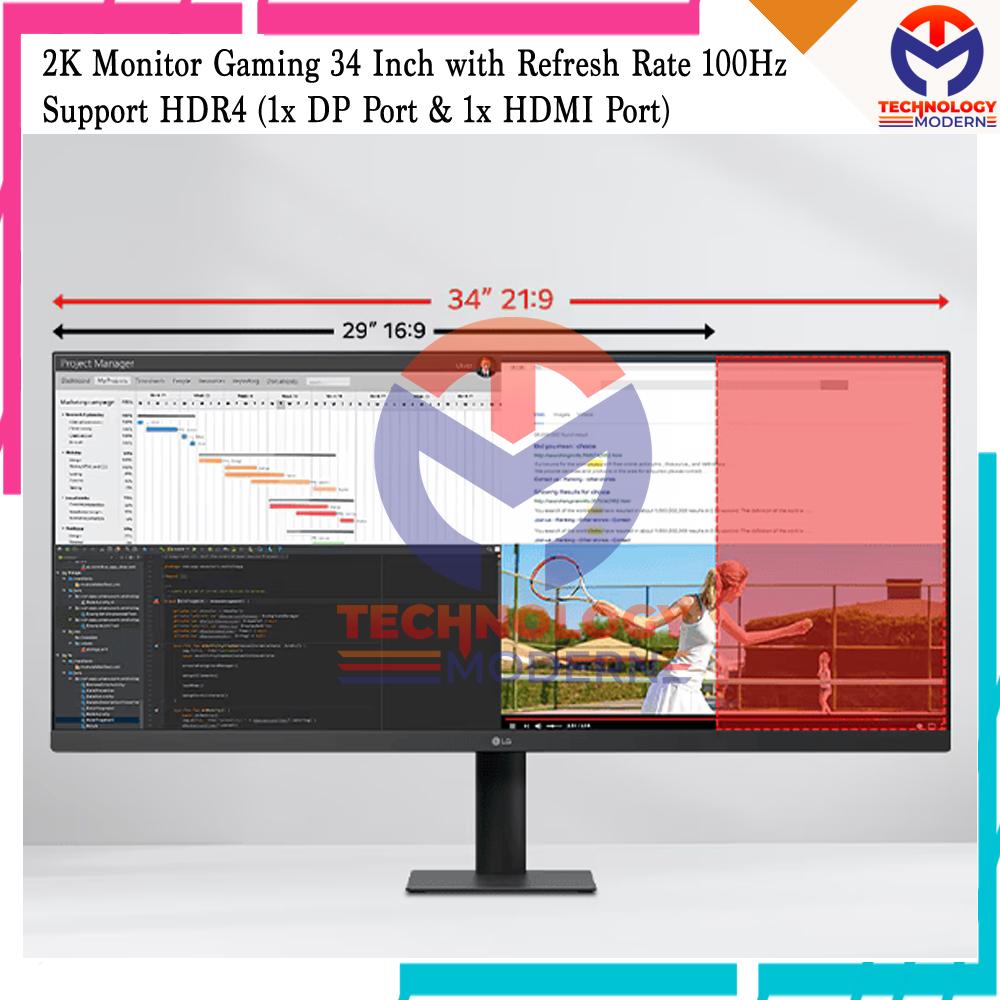 2K Monitor Gaming Ultrawide 34 Inch with Refresh Rate 100Hz Support Displayport & HDMI Port