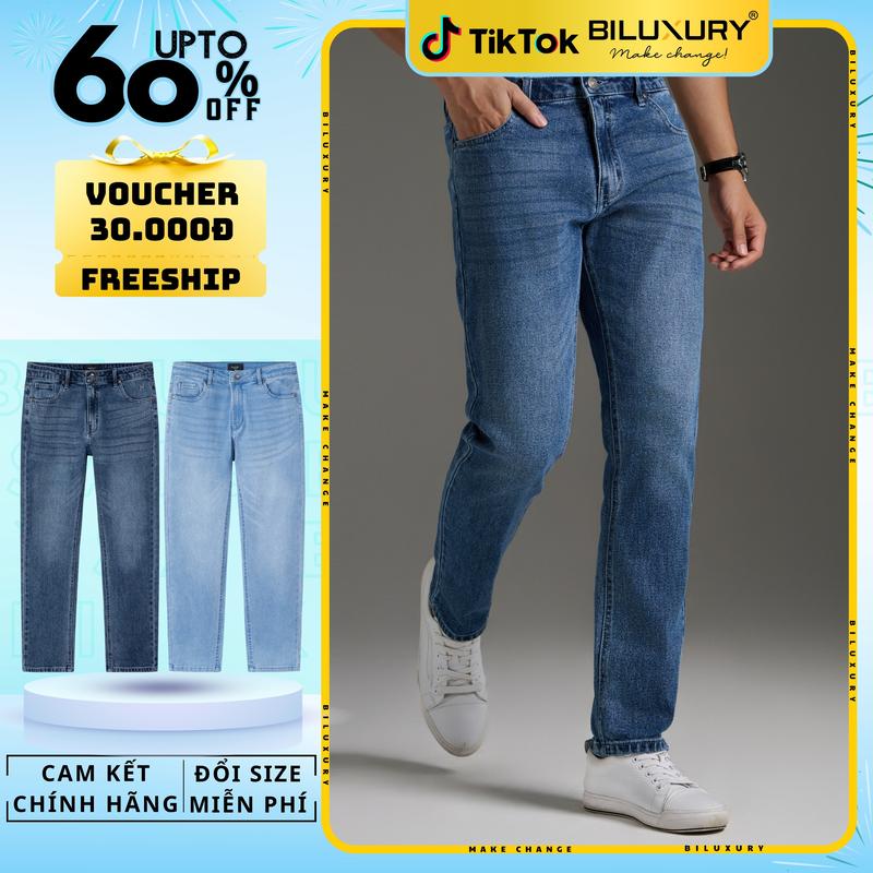 [Hàng Mới 2025] Quần Jeans Nam Cao Cấp 9QBDB015XDM/014XNH Dáng Quần Ôm Vừa Tôn Dáng, Bền Màu, Nam Tính - BILUXURY Menswear Jean Quần Bò Có Túi Pants Lưng