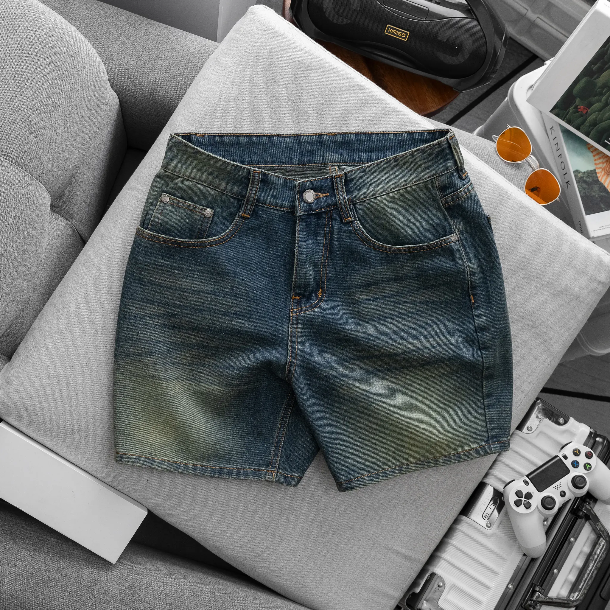 Quần Short trên gối RÊU LỢT không co giãn, ống rộng mã QS19 Menswear