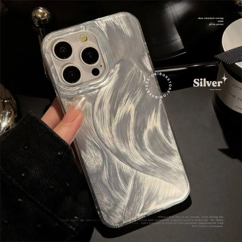 New! Silver Feather Hologram Case Iphone - Hardcase/Casing Hp Compatible For Iphone 7 8plus Se 2020 X Xr 11 12 13 14 15 16 Plus Pro Promax RCI447 0