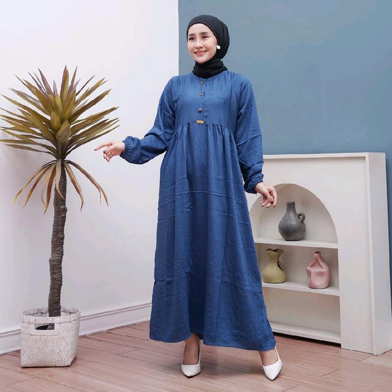 MIDI DRESS POLOS GAMIS MUSLIM BAHAN POLO LINEN PREMIUM 2