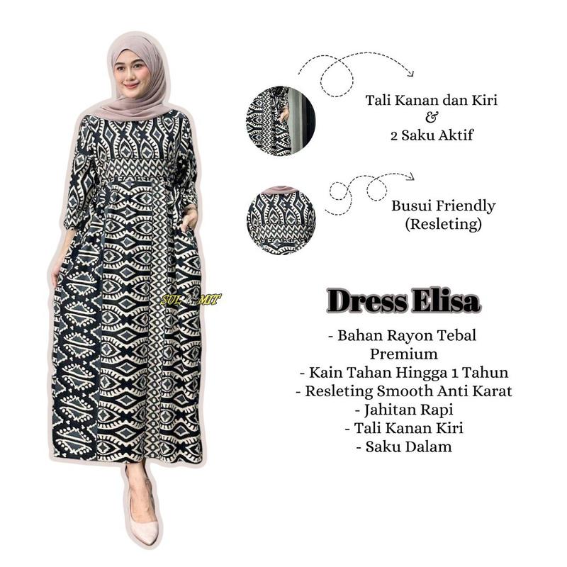 Baju Muslim Wanita Model Chibi Jumbo Busui Friendly dengan Tali Pinggang - Motif Kekinian - Casual Dress Nyaman Panjang Tebal Rayon Gamis Etnik Belah Samping 1
