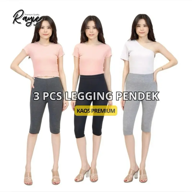 3 PCS LEGGING 3/4 RAYON PREMIUM (Bahan Kaos) Wanita Celana Panjang Pendek 0