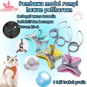 Tali Kucing Harness Mesh Lembut dengan Tali Pengikat Reflektif untuk Anjing / Kucing Kecil / Tali Traksi Hewan Peliharaan