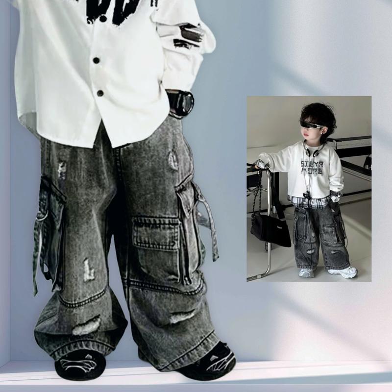 16-50kg Quần jean trẻ em bé trai. phong cách boy phố thiết kế nhiều túi có dây đai mã 3t-40 quan jean be trai dep