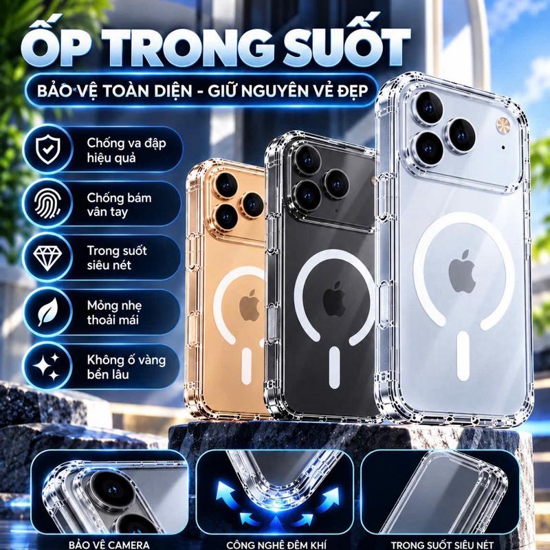 Ốp Lưng ip Trong Suốt Chống Sốc Hỗ Trợ Sạc Từ Tính Không Dây Cho iPhone 18 17 16 15 14 13 12 11 ProMax Và 16 15 14 Bảo Vệ Toàn Diện