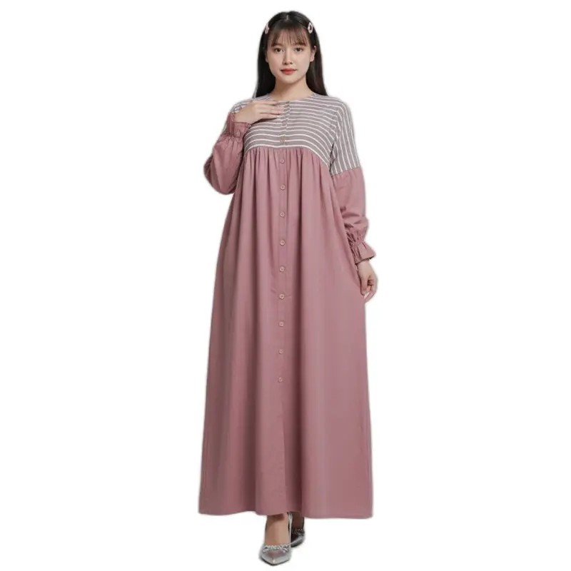 Mecca Gamis Rayon Mix Knit Salur Wanita Busui Trend Muslim Panjang Maxi