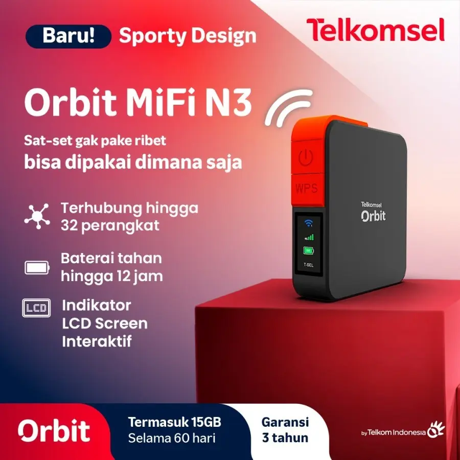 Telkomsel Orbit MiFi N3 Modem Portable High Speed Free Kuota