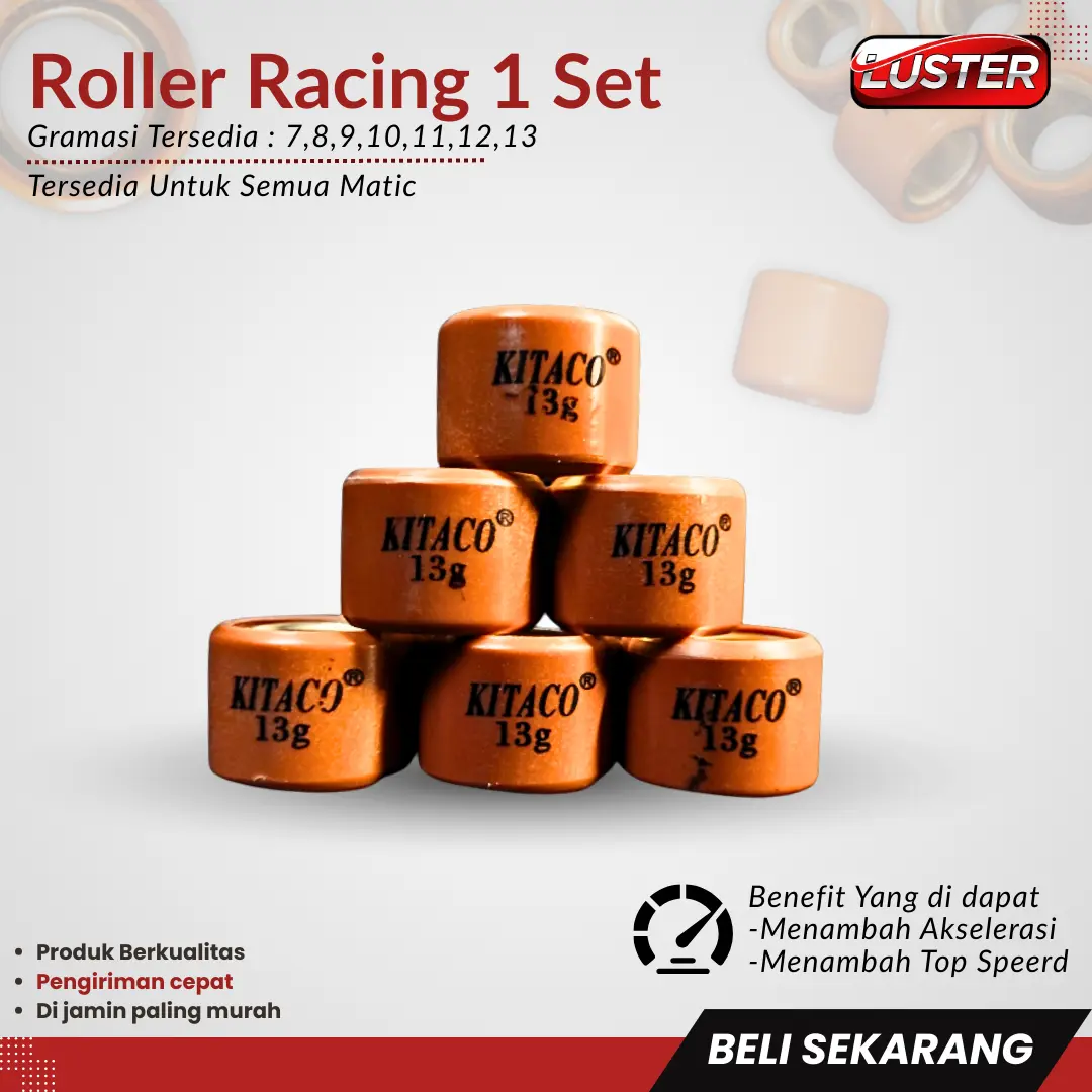 KITACO Roller Racing 1 Set Isi 6pcs Roler Kitaco All Matic Series 8-13 Gram Roller Teflon untuk Semua Matic