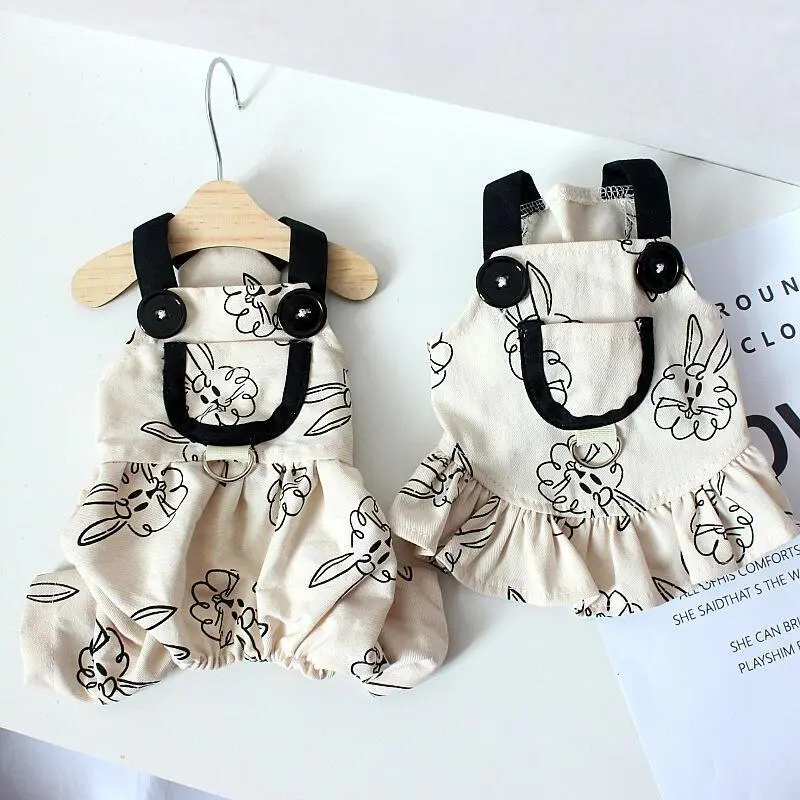 Jumpsuits for Rabbit Print Sling Dress Summer Winter Pet Outfits Puppy Skirt Dog Clothes