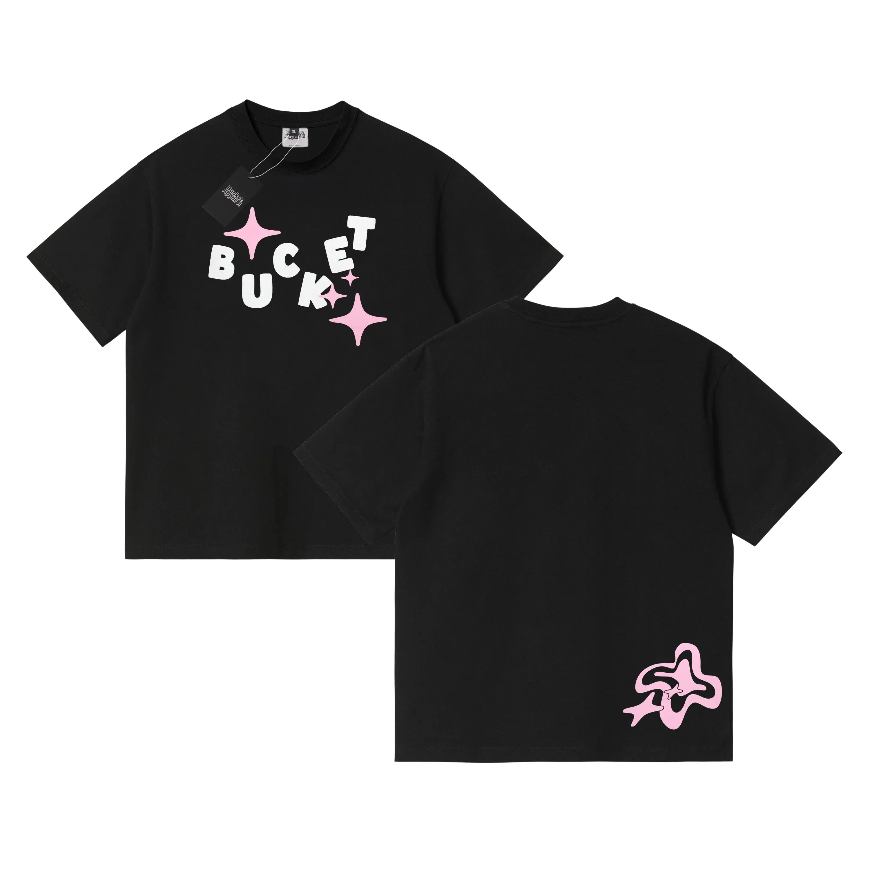 Tshirt Pendek Boxy Bucket Apparel Bintang Pink Hitam Baju Combed 30S Printing Sablon Wanita Distro Fit Santai outfit cowok Katun Keren