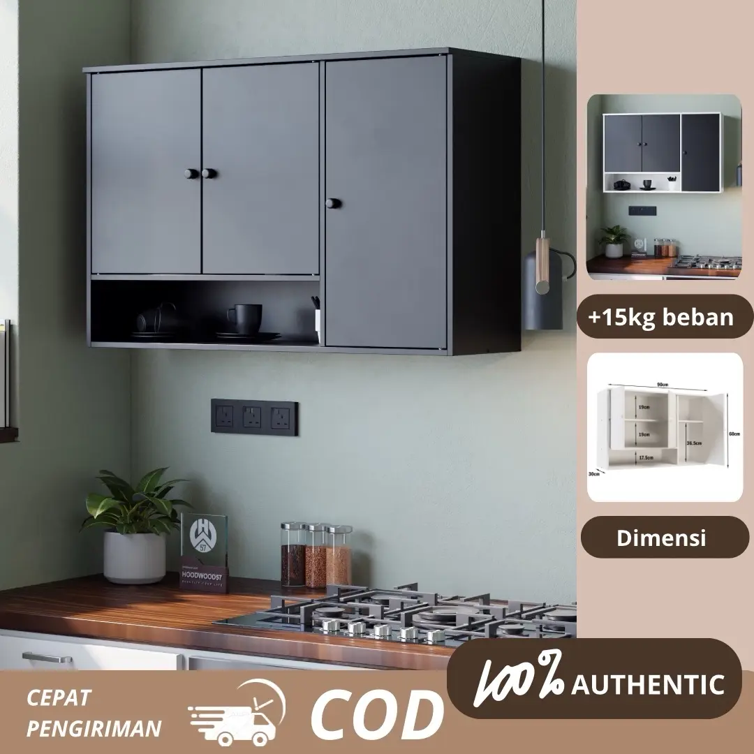 ￼Kitchen Set Atas 3 Pintu Minimalis Lemari Gantung Rak Dapur Minimalis Murah Penyimpanan alat dapur