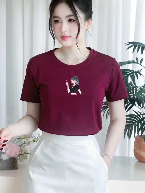 Áo thun nữ cổ tròn TOLI PSB1051 – In hình Cô gái, form vừa dáng, vải cotton 4 chiều mềm mại 3