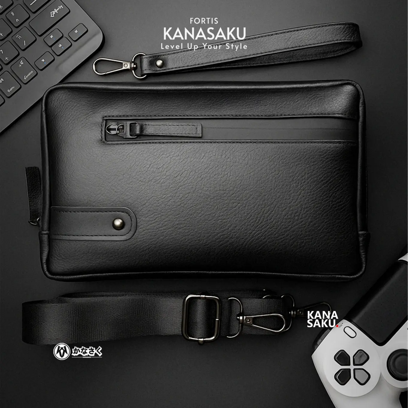 Kanasaku Tas Selempang Kulit Asli Pria Clutch Kasual Hitam - Slingbag Waterproof Handbag Clutch Waistbag Multifungsi Minimalis Sling Bag Leather Sling Bag Tas Pria Tangan Sling Bag Cowok Clutchbag Dompetpria Taspria