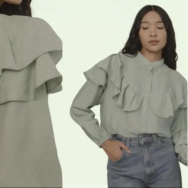 AMP ID Blouse Atasan Kemeja Wanita Kekinian Mewah Elegant Formal Dan Non Formal Blouse Rafella Baju Atasan Panjang Casual Remaja Muslim Basic Dewasa Simple Linen 3
