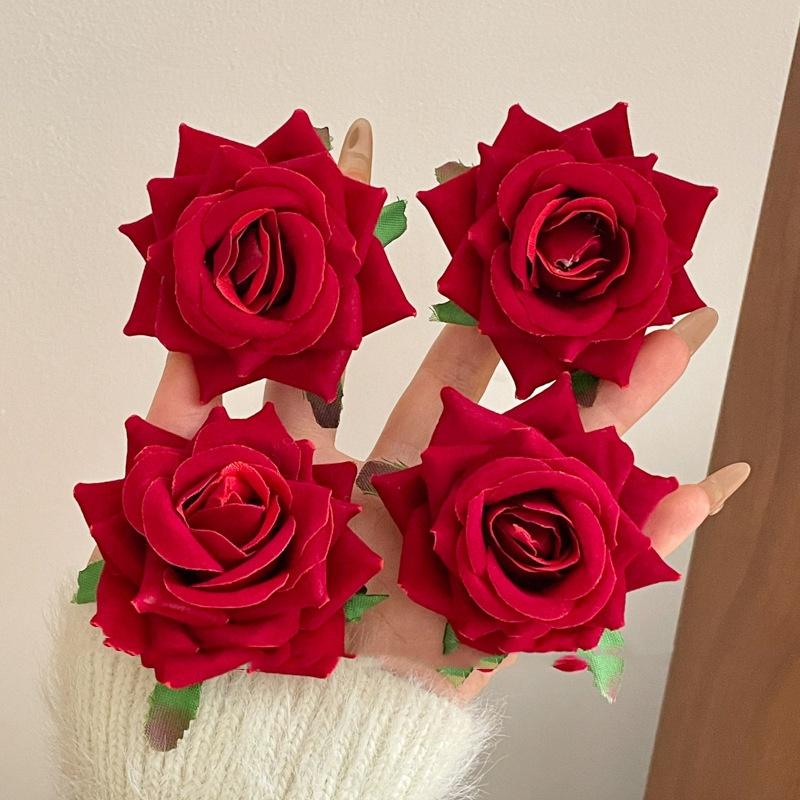 Kẹp Tóc Và Trâm Cài, Hoa Hồng Đỏ, Phụ Kiện Kép, Kẹp Hoa Đội Đầu Và Hoa Ngực, Thích Hợp Để Chụp Ảnh Đạo Cụ, Kẹp Tóc 3