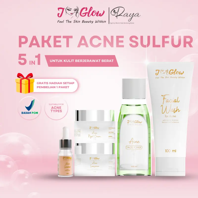 Jglow Skincare Paket Extra Acne Sulfur Whitening Perawatan Pembersih Wajah Jerawat Berjerawat Berminyak  Pencerah  Muka Hitam 0