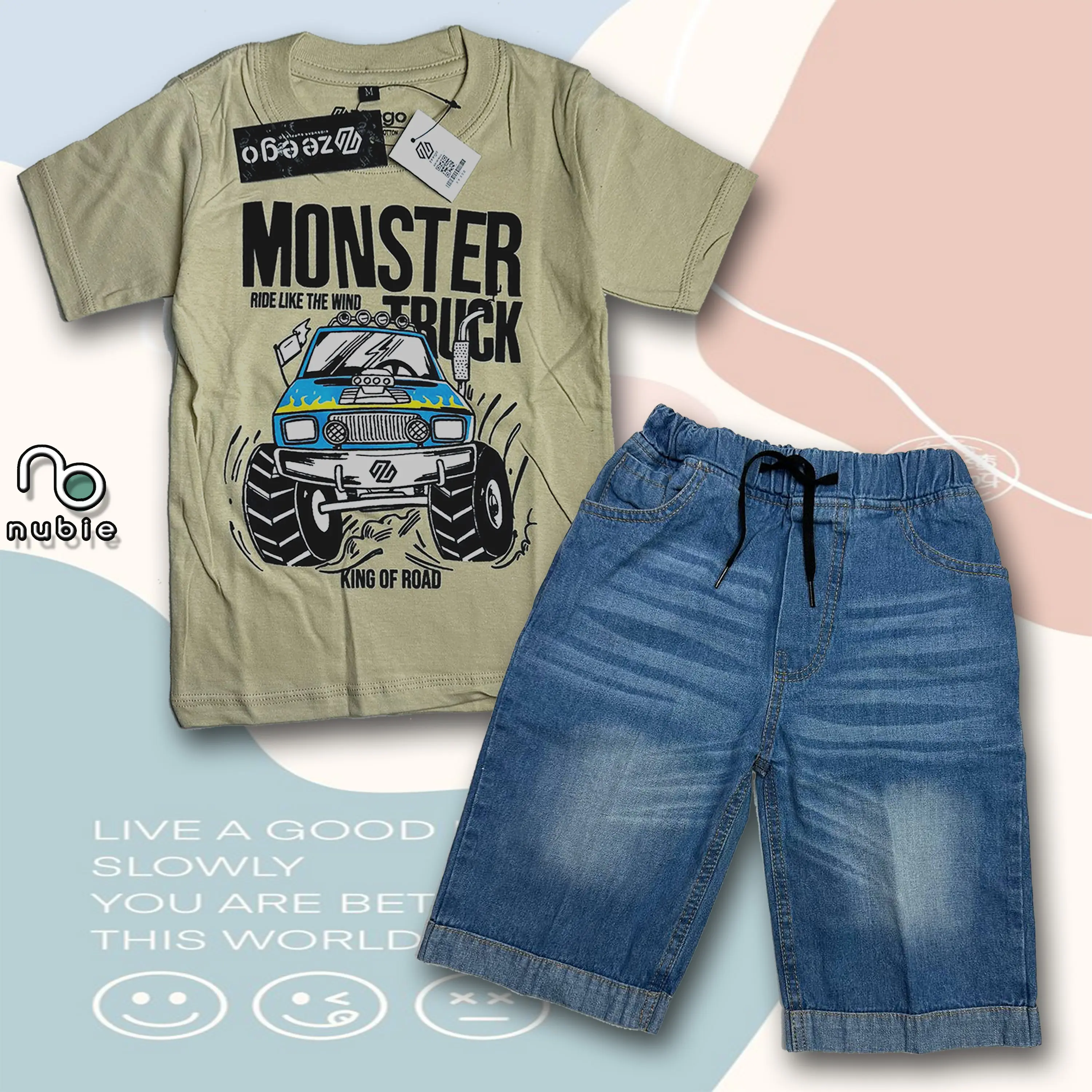 Setelan Celana Pendek Jeans dan Kaos Anak Laki-Laki Model Keren Berkualitas Tinggi - Baju, Pakaian Fashion Motif