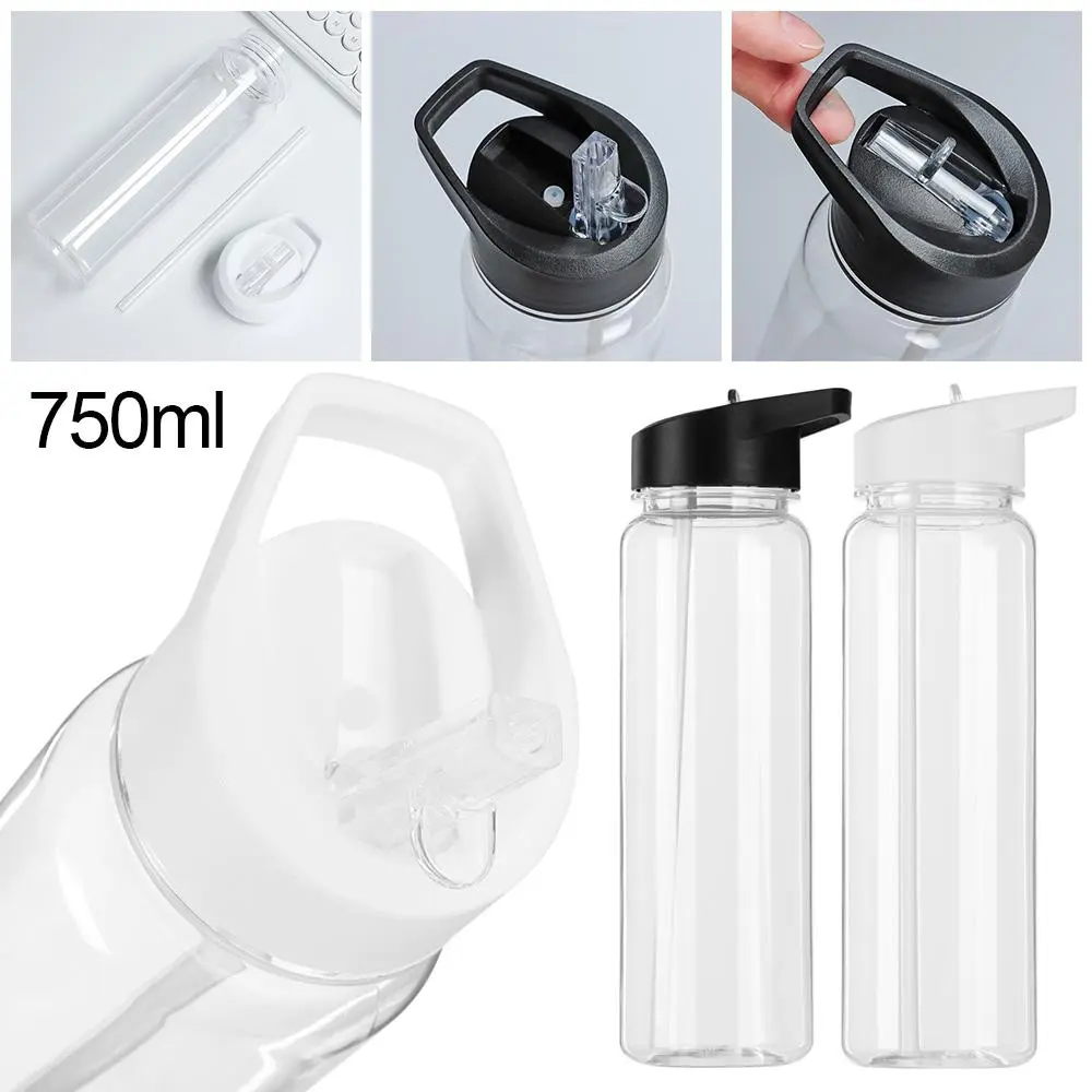 750ml Transparent Clear BPA Free With Flip Straw Leakproof  Bottles Sport Cup Drinking Canteen Sports Water Bottle