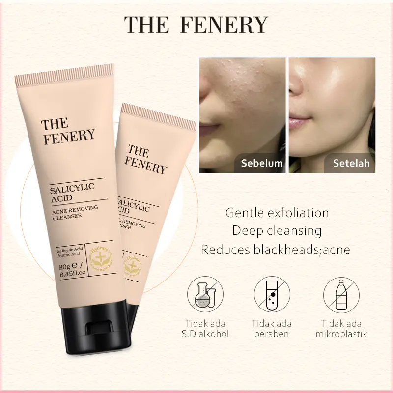 The Fenery Salicylic Acid Acne Removing Cleanser 80ml - Facial Wash Face Wash Jerawat Komedo Sabun Cuci Muka Pembersih Wajah Face Cleanser Cuci Muka Sabun Muka Pencuci Muka Bunga Membersihkan Oat Glycolic BPOM