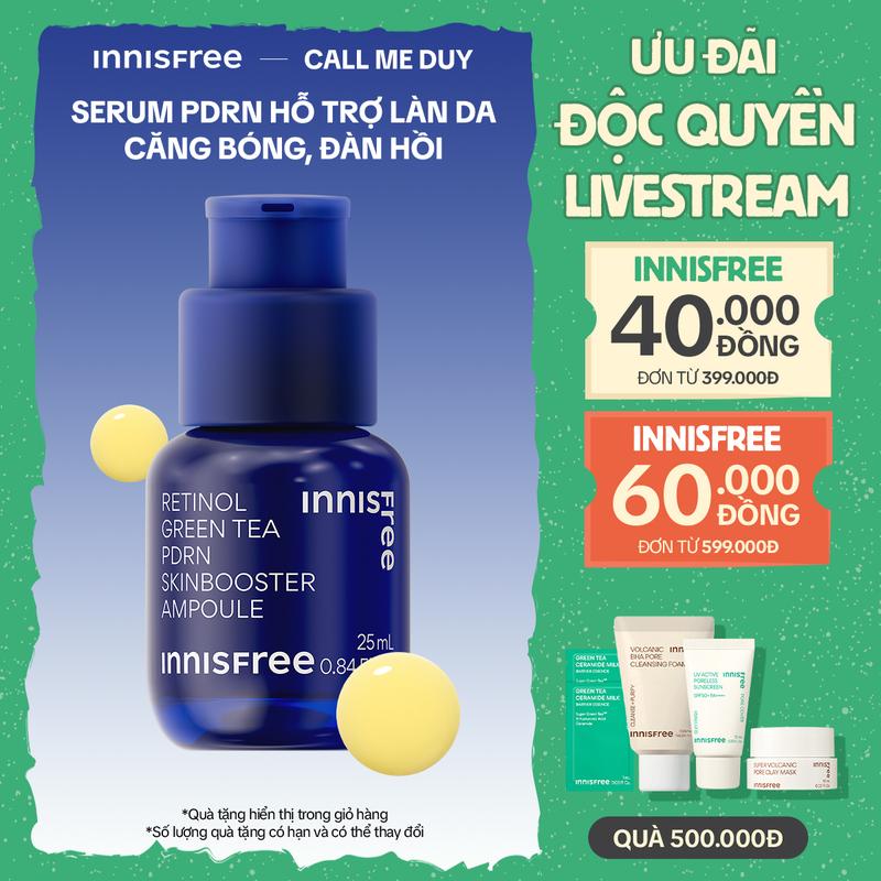 INNISFREE x CALL ME DUY Serum PDRN tế bào gốc trà xanh cho da căng bóng đàn hồi INNISFREE Retinol Green Tea PDRN Ampoule 25mL